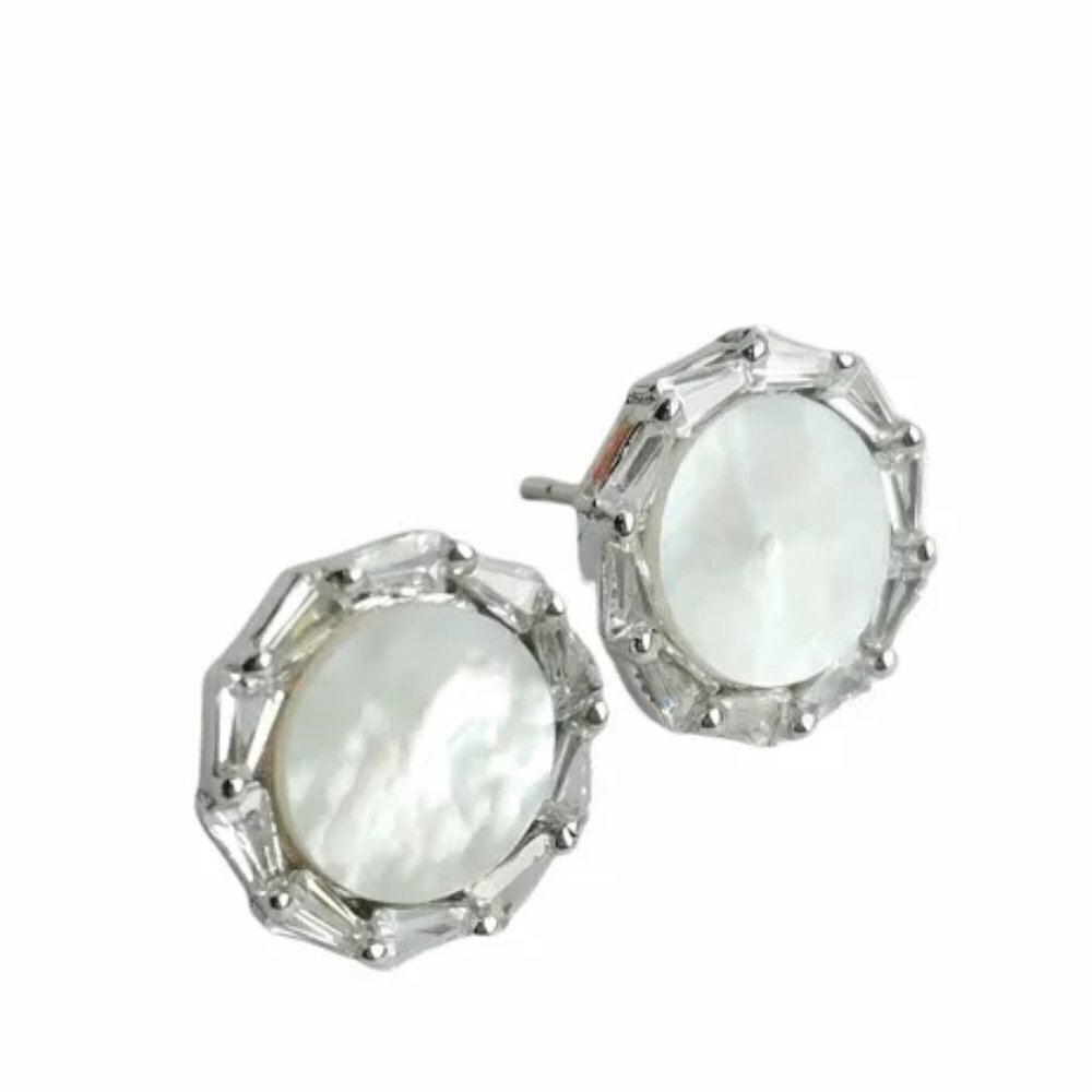 MOTHER of pearl earrings Baguette CZ in Sterling Silver